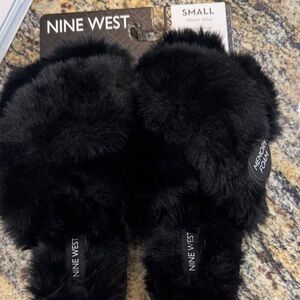 Nine West Plush Black Slippers